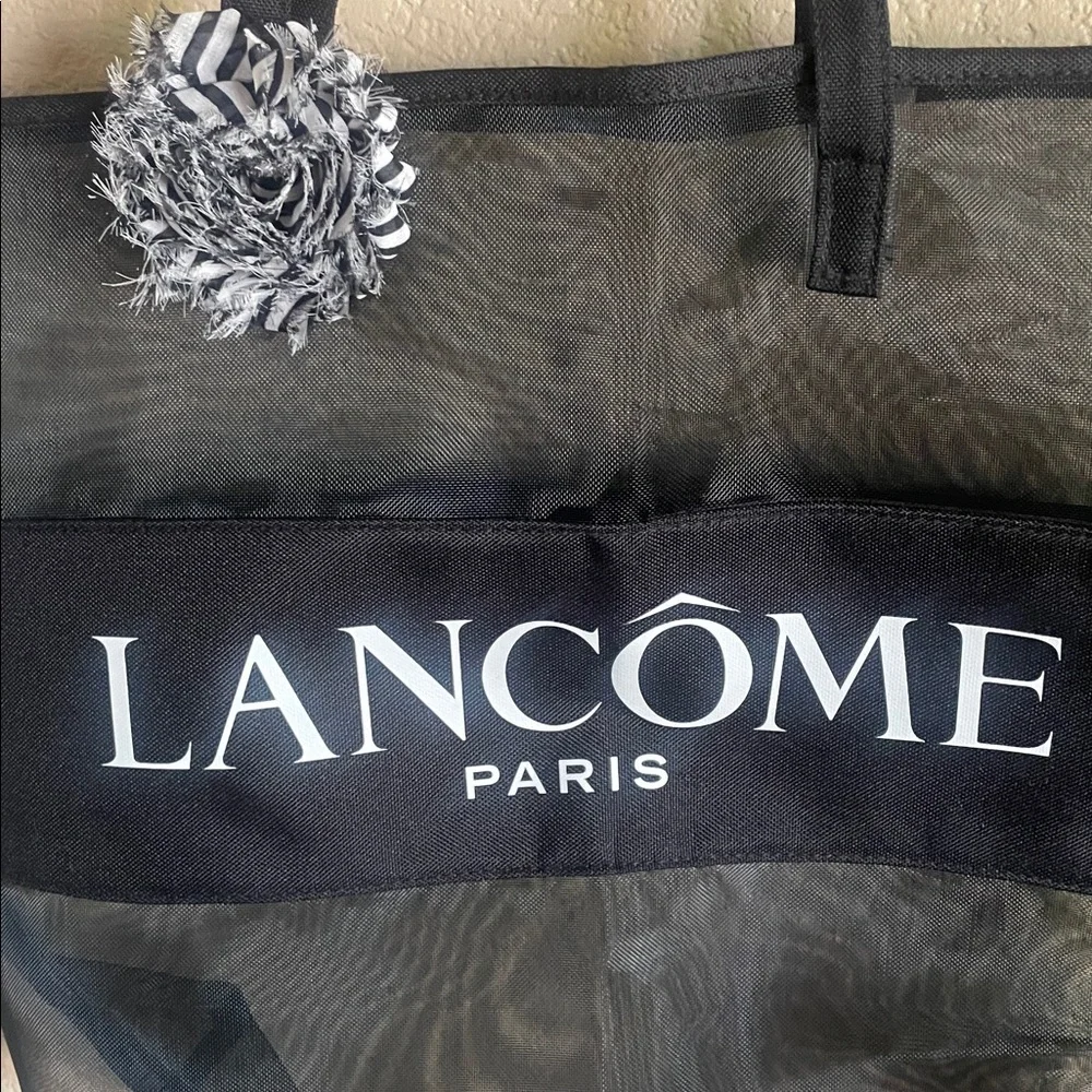 Lancôme Paris Black Mesh Tote with Attached Flower